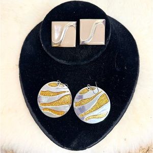 1990s Metal 2 Sets of Funky Earrings Post & Fish Hook
